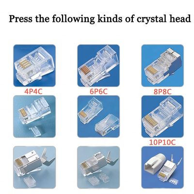 2P2C-8P8C Toepasselijke RJ45-connectorcrimpmachine met een crimpcapaciteit van 0,5 T